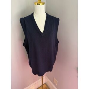 Vintage L.L.Bean Lambswool Sweater Vest Mens L Navy Blue V-Neck